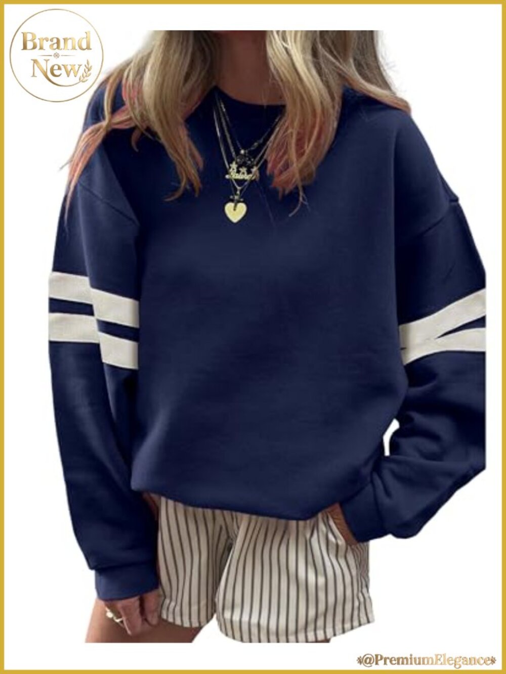 Oversized Varsity Striped Crewneck Sweatshirt Long Sleeve Pullover Top